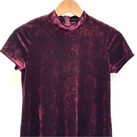Aqua Stretch Velvet Mock Neck Dress A Line Whimsigoth Burgundy Wine Small - Picture 3 of 10